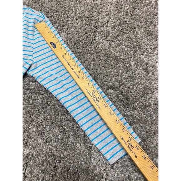 New Directions Women Large Pull Over Top Long Sleeve Gray Teal Blue Stripes Soft - Picture 7 of 8